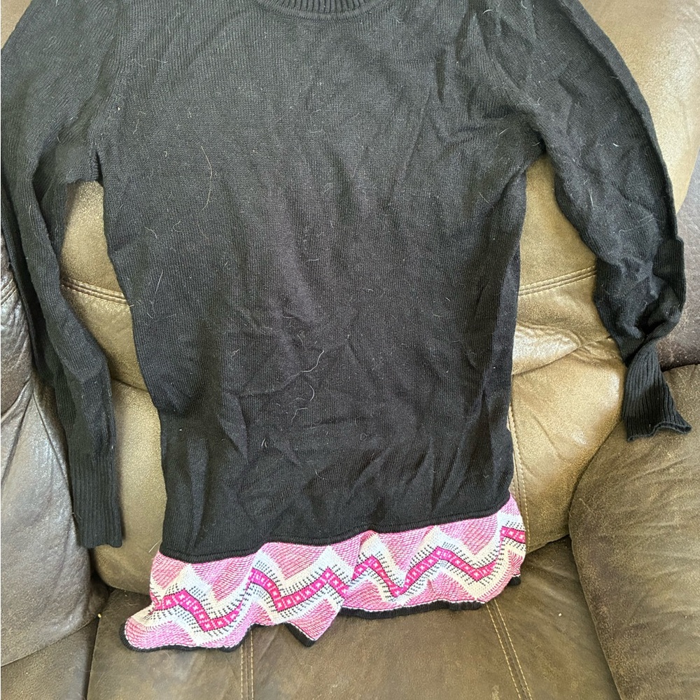 Cloud Chaser Black Sweater with Pink Zigzag Hem